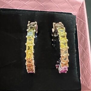 Elegant Multicolor Medium Hoop Earrings in silver setting